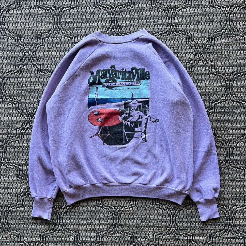 Vintage Margaritaville Sweatshirt Men Large Purple Pittsburgh Raglan Tourist 80s